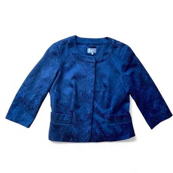 Cassis Navy Blue and Black Jacquard Print Suit Jacket, Size 8 - Picture 11 of 16